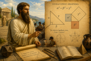 histórica relacionada a Pitágoras, geometria e triângulos